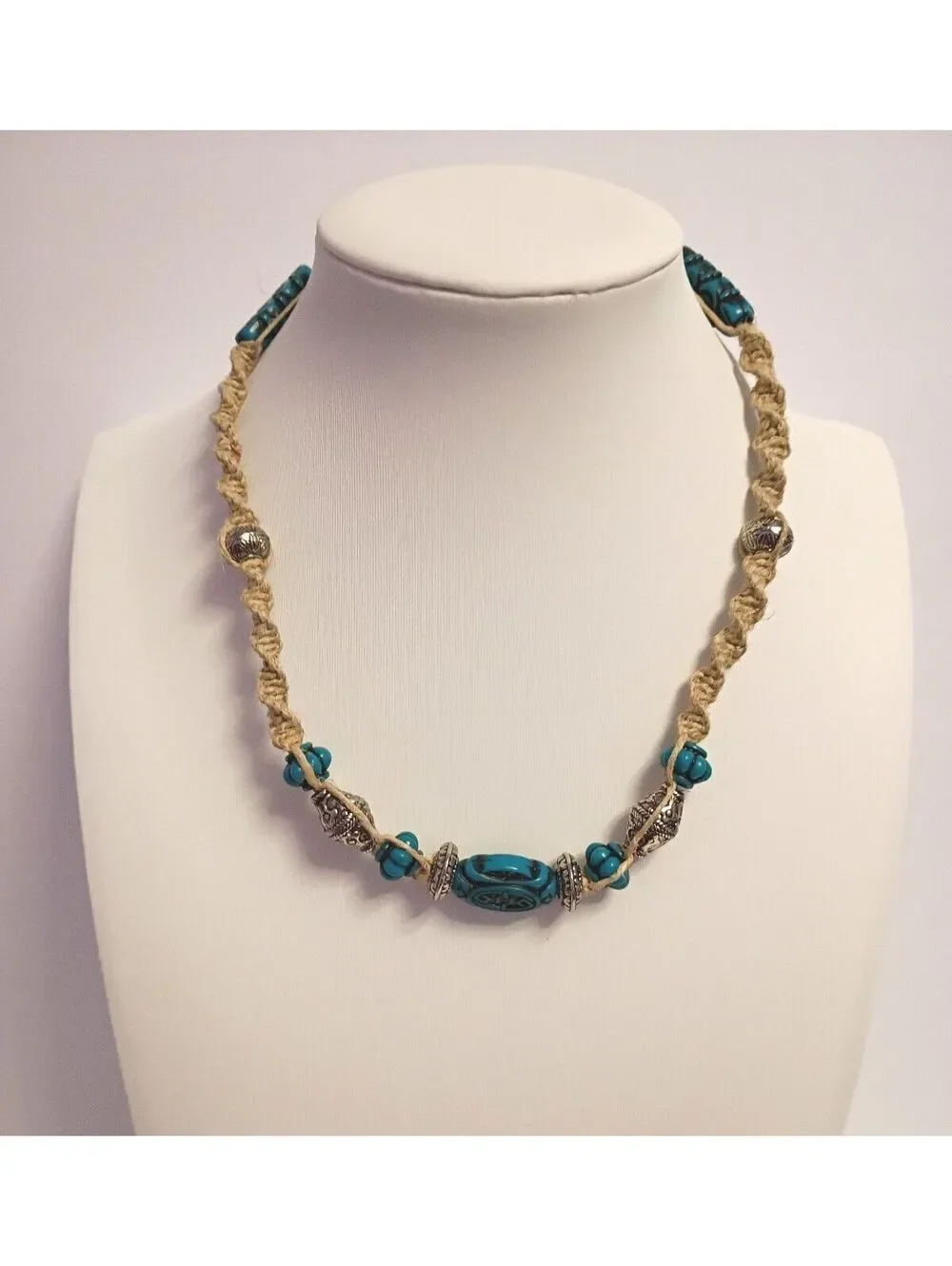 Vintage Bohemian Style Faux Turquoise Resin Beaded Rope Necklace Casual Wear